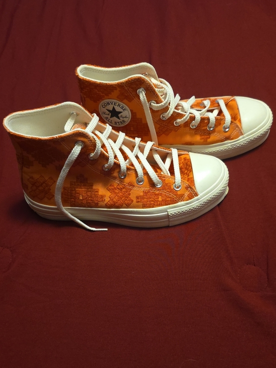 Converse Shoes - Converse High Top Sneakers - Orange & White Embroidered Design Women's Size 10